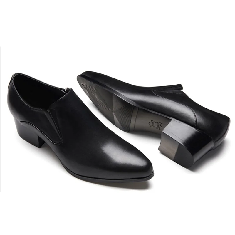 High Quality Man Handmade Casual Shoes Genuine Leather Heels Loafers Pointed Toe Height Increasing Men's Basic Flats SS239 | Обувь