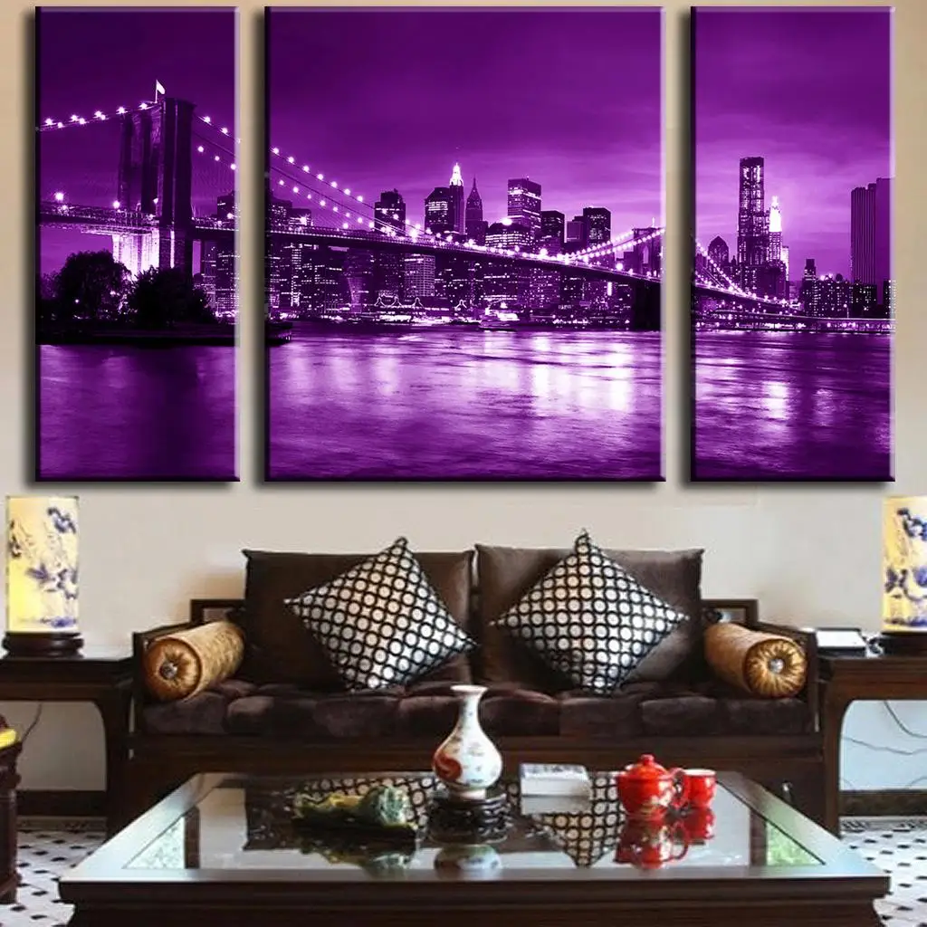 3 шт./компл. современный городской пейзаж постер фиолетовый Бруклинский мост