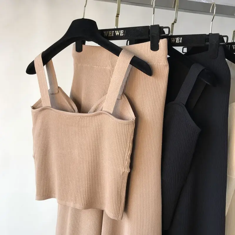 Женский Летний Эластичный вязаный комплект из 2 предметов однобортный