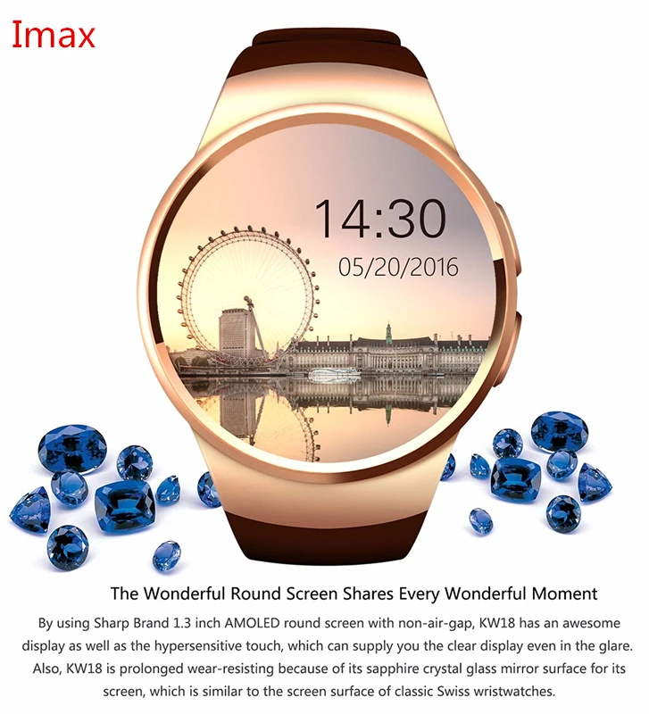 Smartch Новинка 2017 года KW18 Смарт-часы сердечного ритма Bluetooth SmartWatch SIM Совместимость с