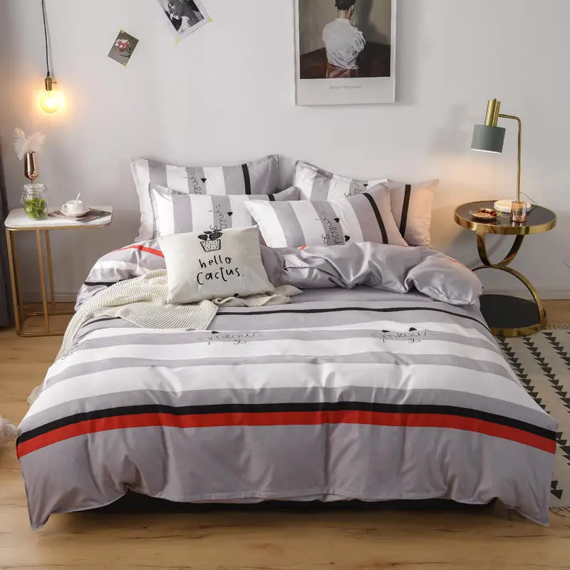 Gray white orange black stripes Bedding Set Sanding Bed Duvet Cover Sheet Pillowcases Twin Queen size bed | Дом и сад