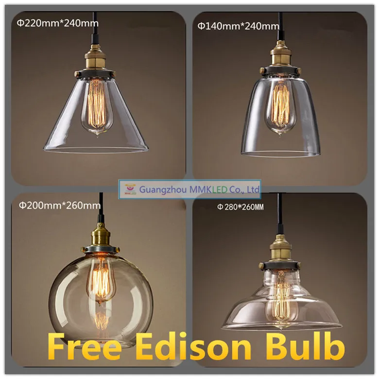 Бесплатная доставка Новый Винтажный подвесной светильник медное прозрачное