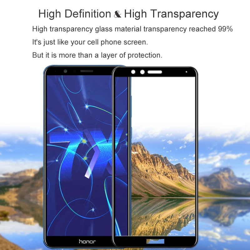 10 шт. защита для экрана закаленное стекло 100% полное покрытие Huawei Honor 7X Защита от
