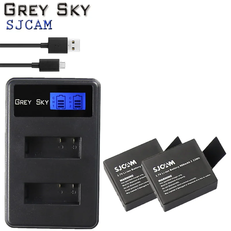 3,7 v 900mAh батарея SJ4000 Батарея SJ5000 SJ6000, Wi-Fi+ ЖК-дисплей usb зарядное устройство для спортивной экшн-камеры SJCAM sj 4000 5000 6000 7000 8000 sj9000 M10 - Цвет: Charger and 2battery