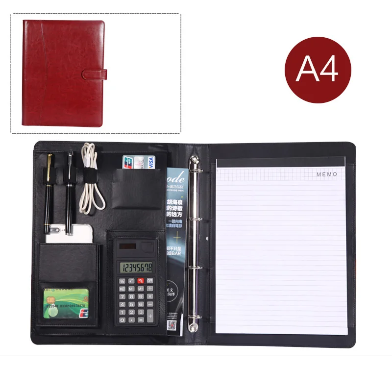 A4 pu искусственная кожа Бизнес портфель папка для документов документы Padfolio портфель с Кольцо Связующего Калькулятор ноутбук 1210b - Цвет: wine red B style