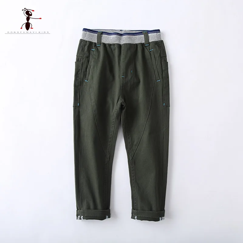 Army green Kung Fu Ant/ г. Длинные однотонные Хлопковые Штаны с эластичной резинкой на талии для мальчиков брюки для школьников 73415 - Цвет: Army green