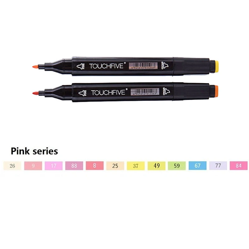 BLACK-12-PINK TOUCHFIVE 168 цветов художественные Маркеры Набор ручек с двойной головкой ручка для рисования манга маркер для окрашивания выдвижных ящиков поставки Студенческая ручная краска - Цвет: BLACK-12-PINK