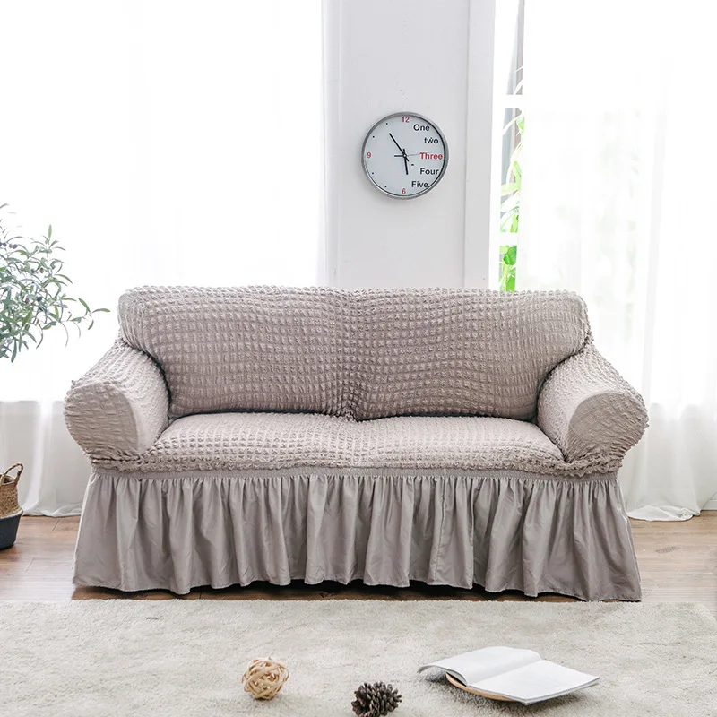 Khaki Grey SunnyRain 1 шт. толстый вязаный эластичный чехол для дивана для гостиной I образные чехлы для диванов с юбкой STech чехлы для диванов - Цвет: Khaki Grey