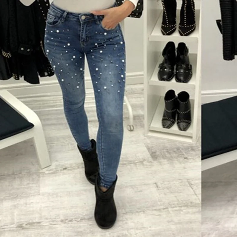 Женские брюки карандаш из денима с высокой талией и вышивкой|skinny denim pants|skinny denimdenim