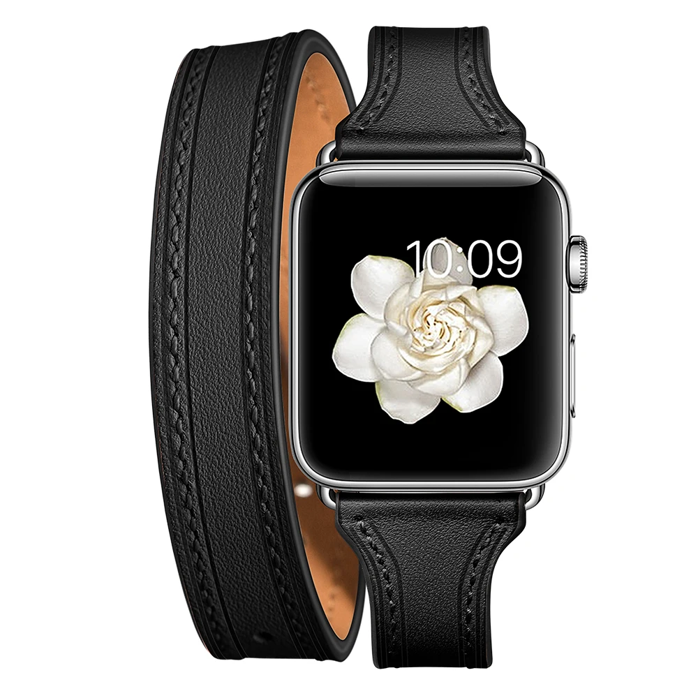 Кожаный ремешок для наручных часов Apple watch, ремешок 42 мм, 38 мм, Версия 44 мм 40 мм наручных часов iWatch, 5/4/Redmi 2/3 ремешок Double Tour браслет для часов из натуральной кожи ремень