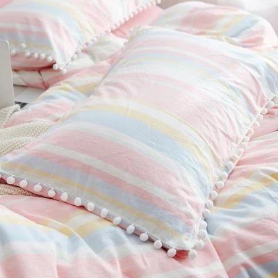 pink striped 1pc Потертый хлопок, одна наволочка, белая/розовая, для спальни, декоративная, милый шар, боковые наволочки, для девочек, для комнаты, наволочка - Цвет: pink striped 1pc