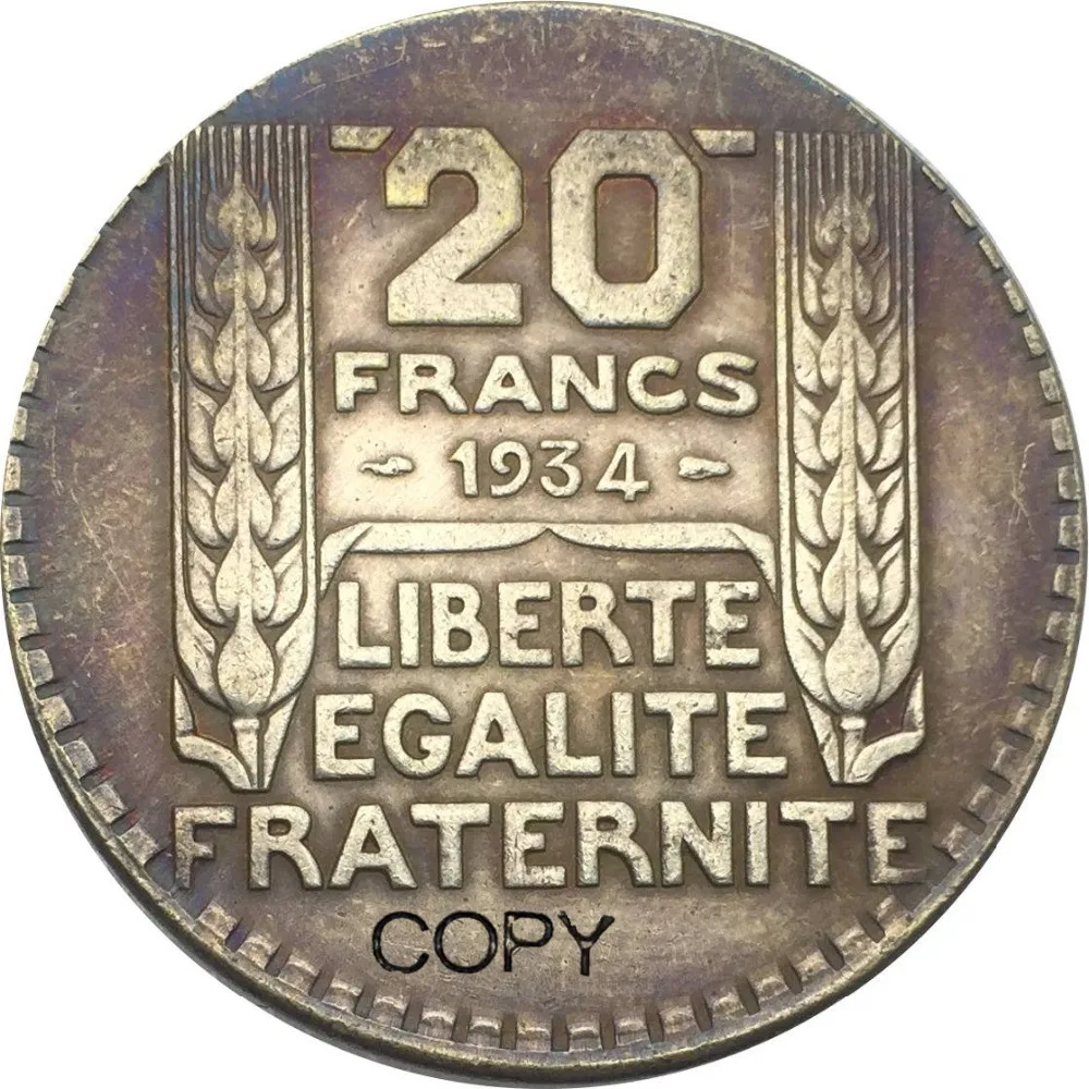Французская памятная монета с серебряным покрытием 1934 купроникель 20