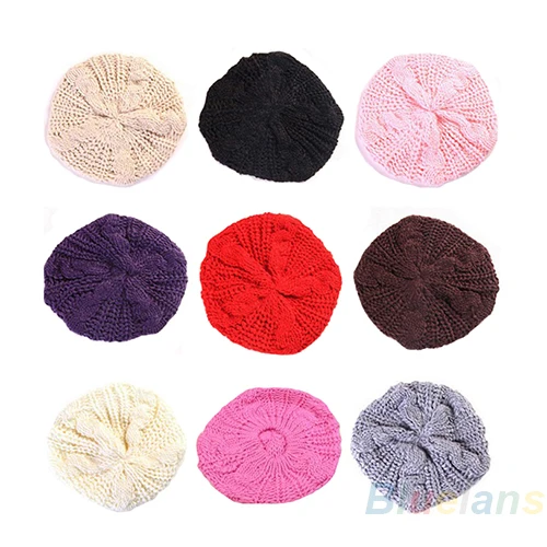 Новая мода Дамский берет плетеная мешковатая шапка вязаная крючком теплая