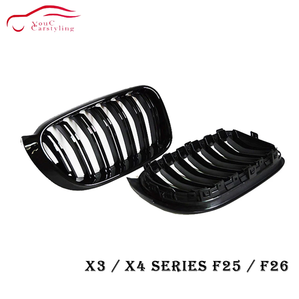 Двойная решетка для радиатора X3 X4 Передняя фоторешетка BMW F25 F26 2014 2018 глянцевая