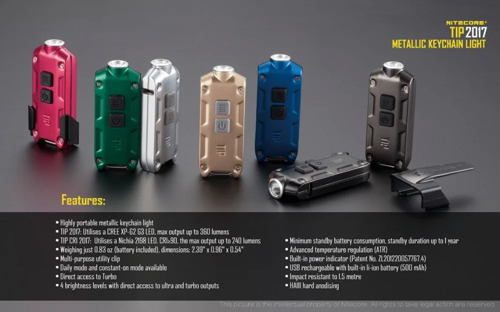 Мини-светильник NITECORE TIP 360 люмен USB Перезаряжаемый Минимальный фонарь с батареей брелок флэш-светильник на каждый день переноска