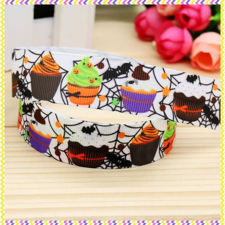 

7/8inch Free Shipping Halloween Printed Grosgrain Ribbon material Headwear Party Decoration Diy Wholesale Craft 22mm P4750