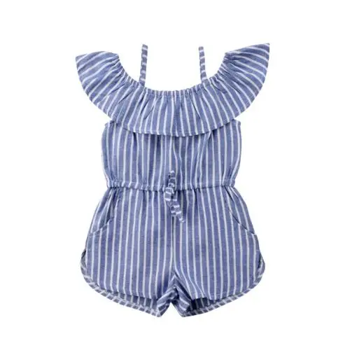 

Kids Baby Girls Striped Romper Jumpsuit Outfits Set Playsuit