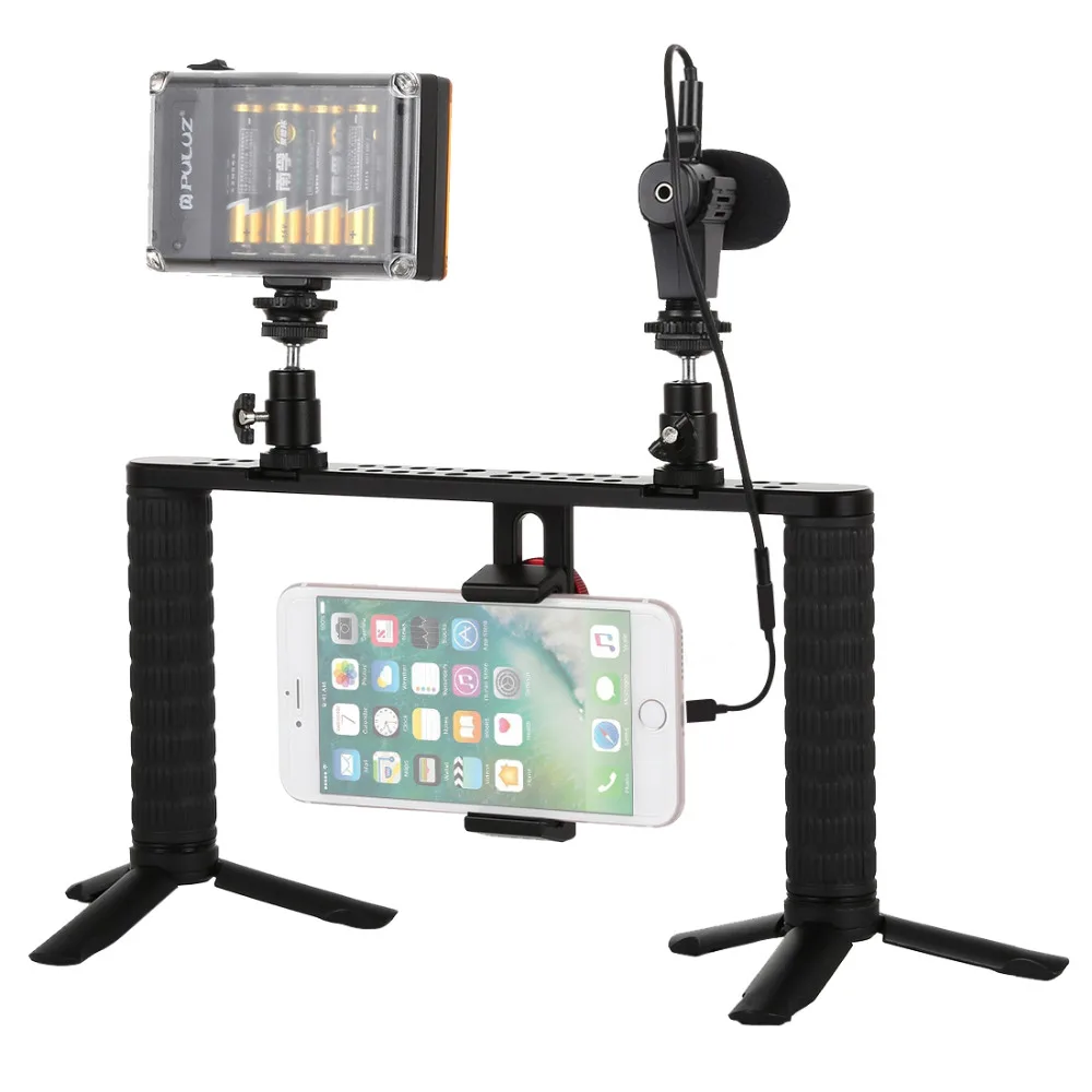 PULUZ 4 in 1 Vlogging Live Broadcast Smartphone Video Rig Handle Filmmaking Recording Stabilizer Aluminum Bracket Kits for Phone |
