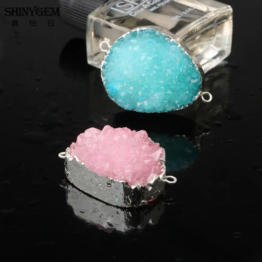 ShinyGem нерегулярные Druzy Подвески 6 цветов кристалл кулон покрытый серебром