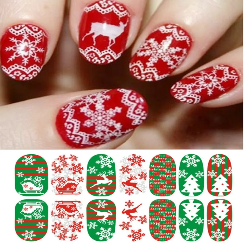1sheet Luminous Glow Full Wraps Christmas Santa Nail Art Stickers Foils Tips DIY Decal 11 Style for Choose