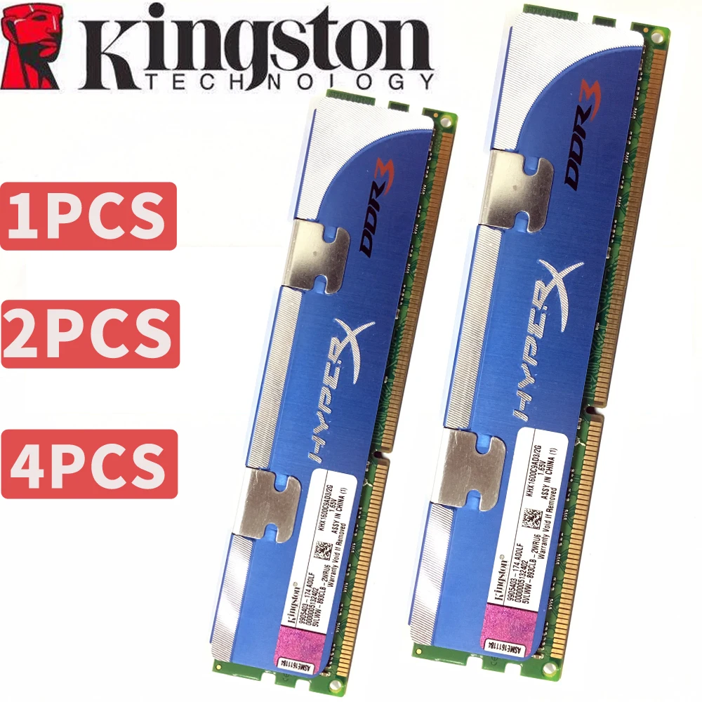 Б/у Kingsto HyperX настольная память 2 ГБ DDR3 1600 МГц модуль 2X2gb = 4 Гб 4x2 8 ОЗУ ECC 12800