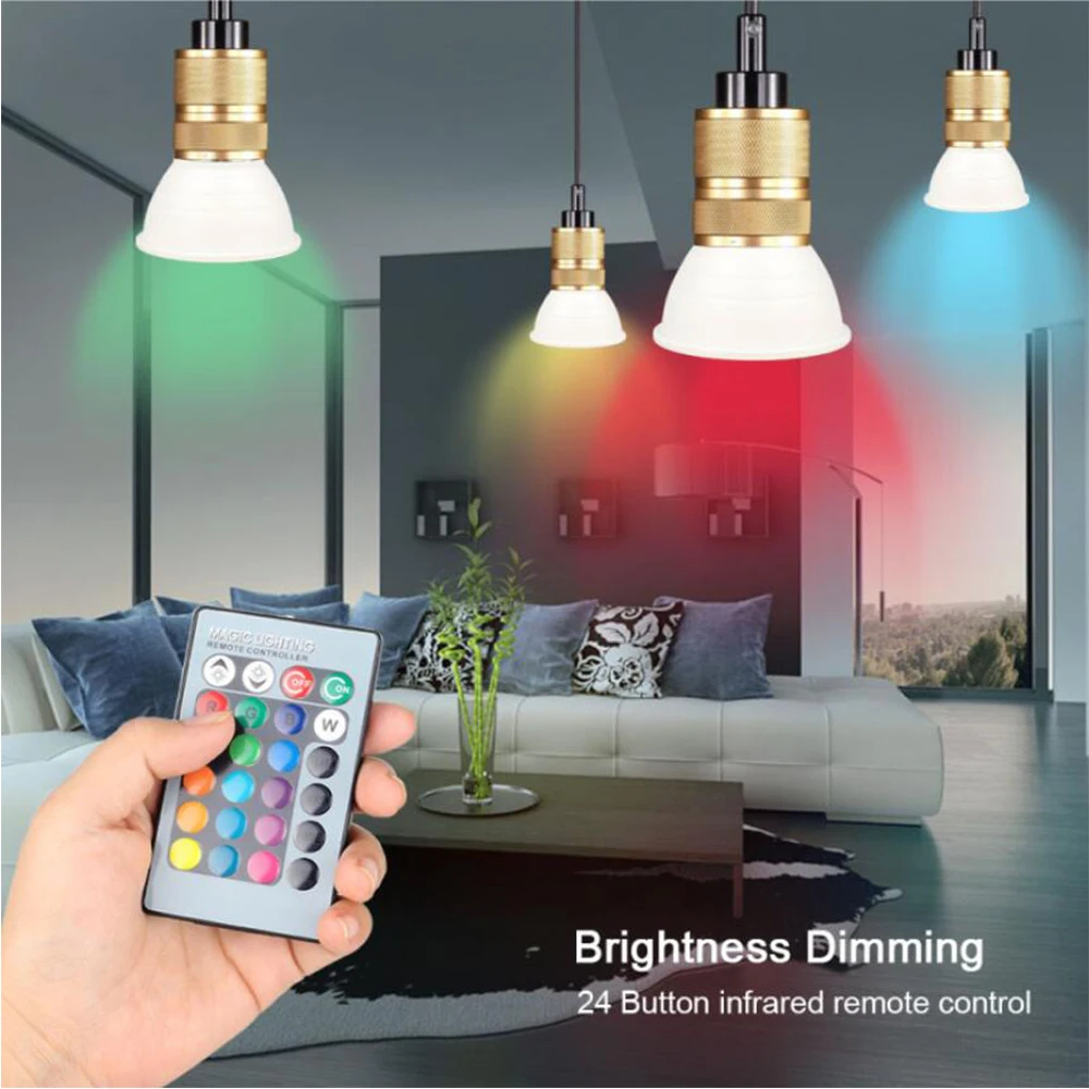 RGBW светодиодный светильник лампа 3W 5W 10W E27 110V 220V Дистанционное 16 Цвета Diming ночной