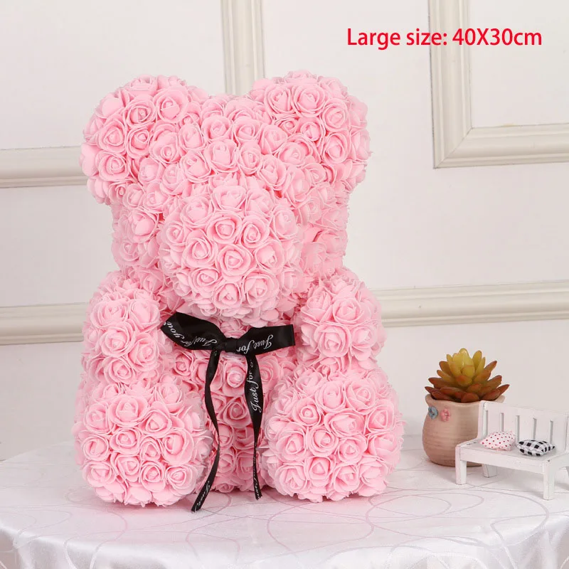 Large size pink 25/40 см с принтом в виде сердец и большими красными Тэдди медведь цветок розы искусственные украшения Рождественские подарки для Для женщин подарок на день Святого Валентина - Цвет: Large size pink