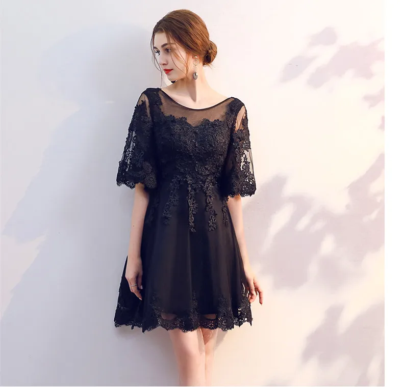Robe De Soriee новые черные коктейльные платья длиной выше колена с кружевными бабочками и рукавом до локтя Элегантное коктейльное платье для вечеринки Vestidos De Novia