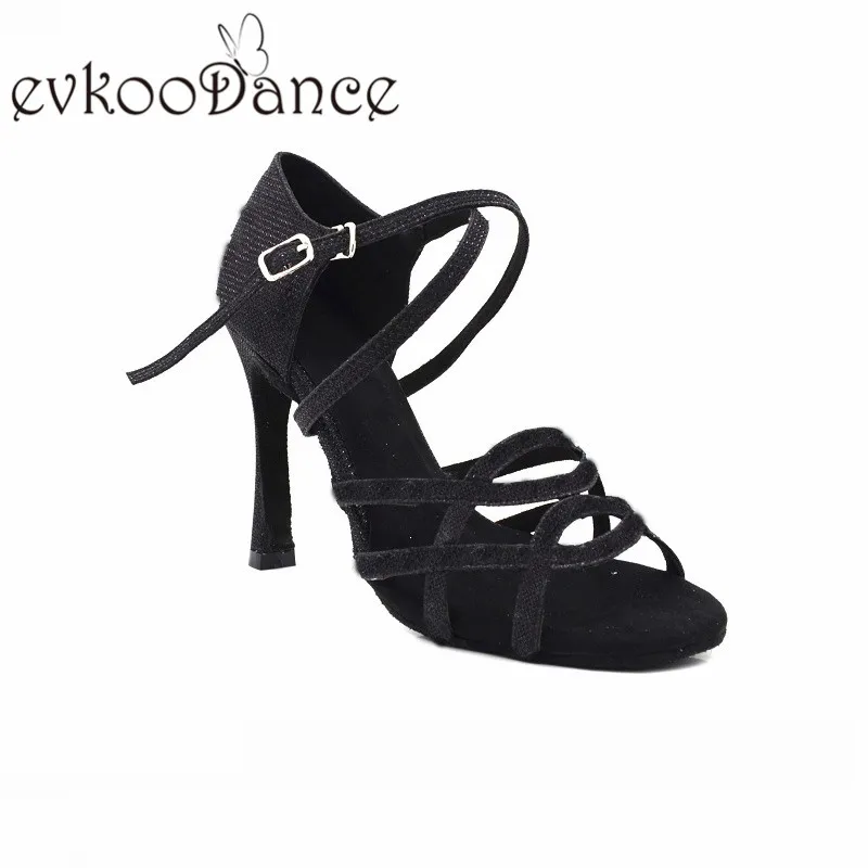 Black EVKOODANCE обувь для девочек сальса бальные танцы красный золотой серебряный черный каблук 10 см 5 см Профессиональная женская обувь для латинских танцев NL190 - Цвет: Black