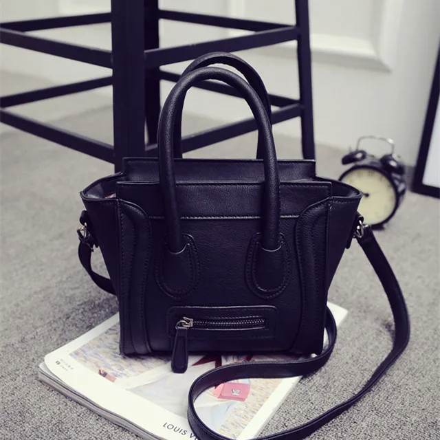 Black Bolsos Mujer, трапециевидная смайликовая сумка через плечо, роскошная Брендовая женская сумка из искусственной кожи, сумка через плечо, сумки известного дизайнера - Цвет: Black