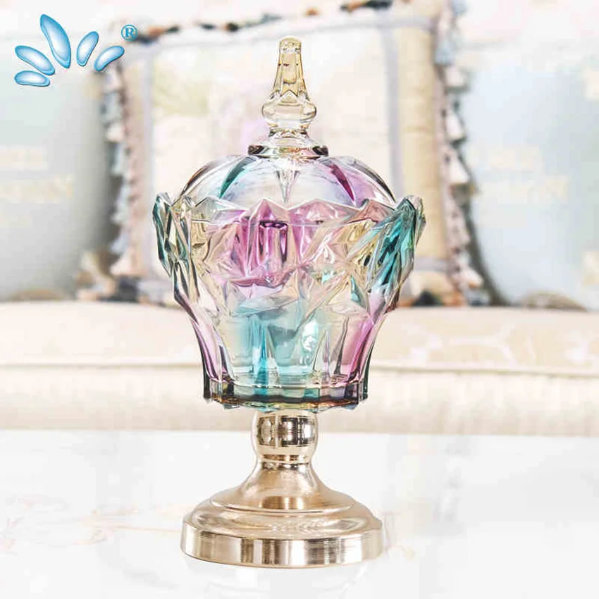 Роскошные красочные стеклянные флаконы для конфет пыленепроницаемые с крышкой