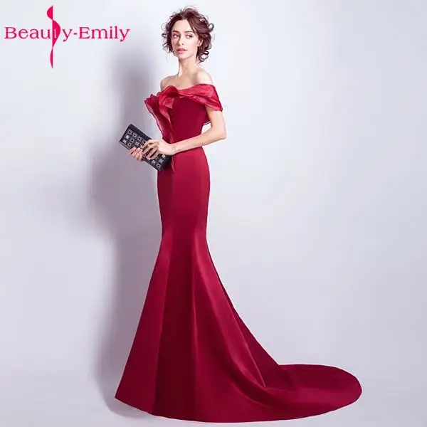 Beauty Emily 2019 Длинные вечерние платья Русалка с открытыми плечами без рукавов на
