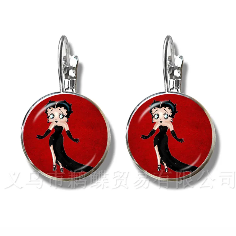 Серьги Betty Boop Harajuku милая мультяшная бижутерия со стеклянными кабошонами 16 мм