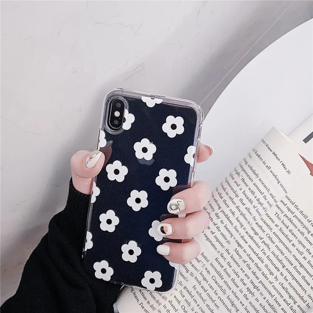 Простой белый цветочный чехол для телефона iPhone 7 8 Plus пара прозрачных чехлов из