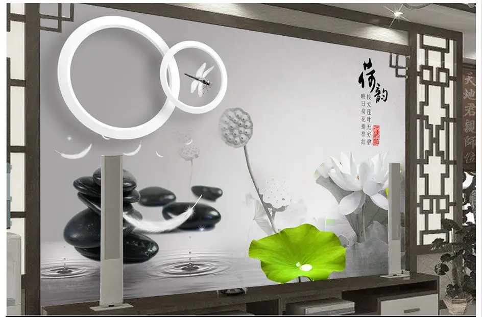 3d обои на заказ настенные фрески настенная Мода черный и белый лотос рифма в