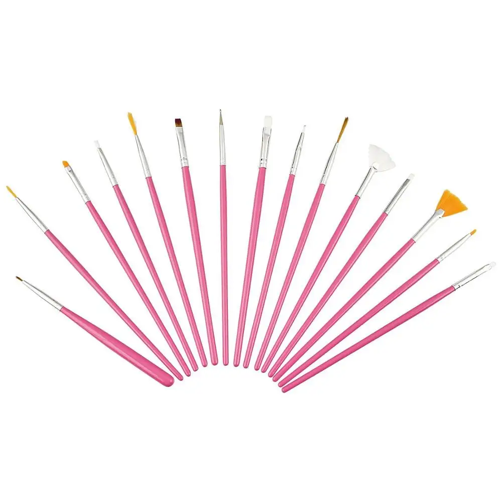 Feecy NB1501 Pink Кисть для ногтей 15 шт./компл. инструменты для ногтей для обучения нанесению акрила& УФ гель для ногтей для маникюра и педикюра, инструмент для нейл-арта кисти для рисования - Цвет: Feecy NB1501 Pink