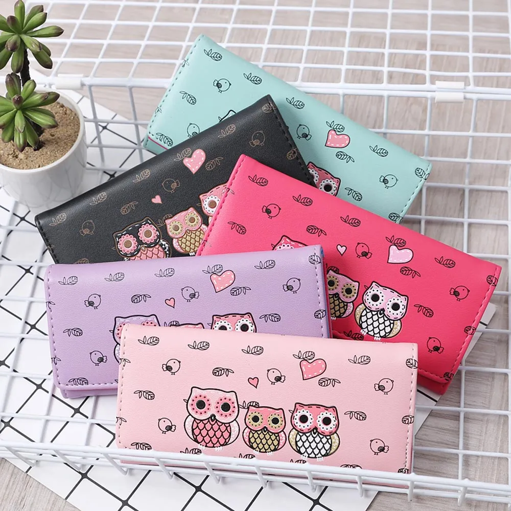 

2021 Retro Owl Printing Wallets Women's Fashion Pu Leather Casual Hasp Square Pillow Handbag Purse Wallet Feminina Couro Sac