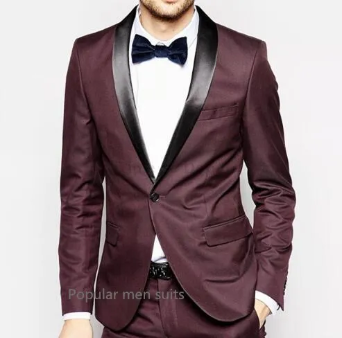 Изготовленные на заказ темно красные винные облегающие смокинги для жениха