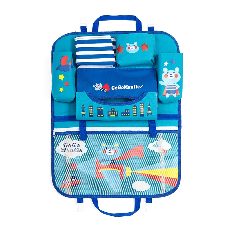 

2021 New Cartoon Car Seat Back Hanging Bag Organizer Foldable Travel Accessories for Baby Child Multifunction Pocket Storage Box