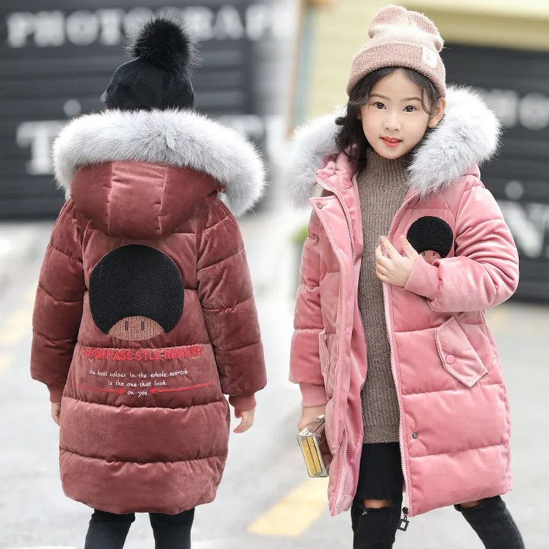 2018 детская зимняя куртка Зимнее пальто для девочек велюровые детское теплое