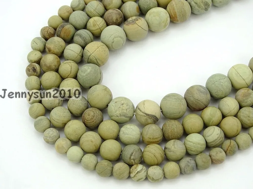 

Natural Matte Silver Mist Ja-sper Gems Stone Round Beads 15'' 4mm 6mm 8mm 10mm 12mm for Jewelry Making Crafts 5 Strands/Pack