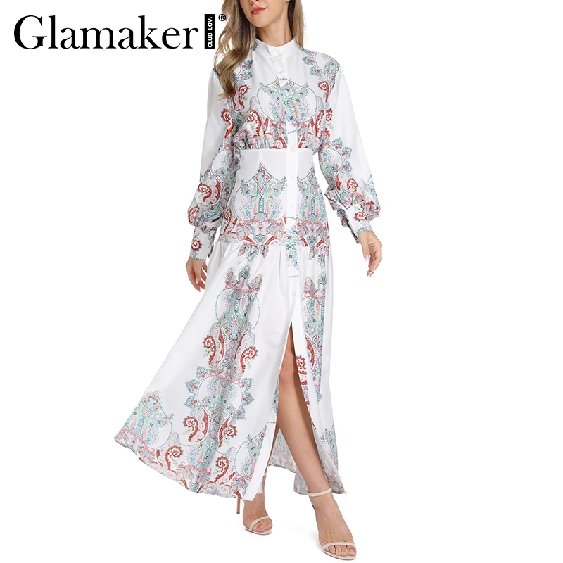 Женское платье с принтом пейсли Glamaker элегантное Пляжное Платье макси разрезом в