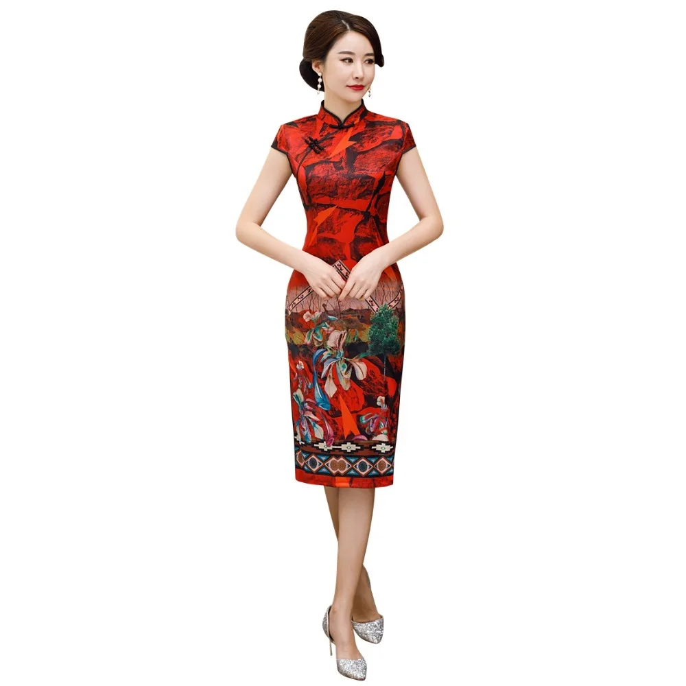 Шанхай история китайский стиль Платье До Колена Cheongsam цветочный Qipao восточное