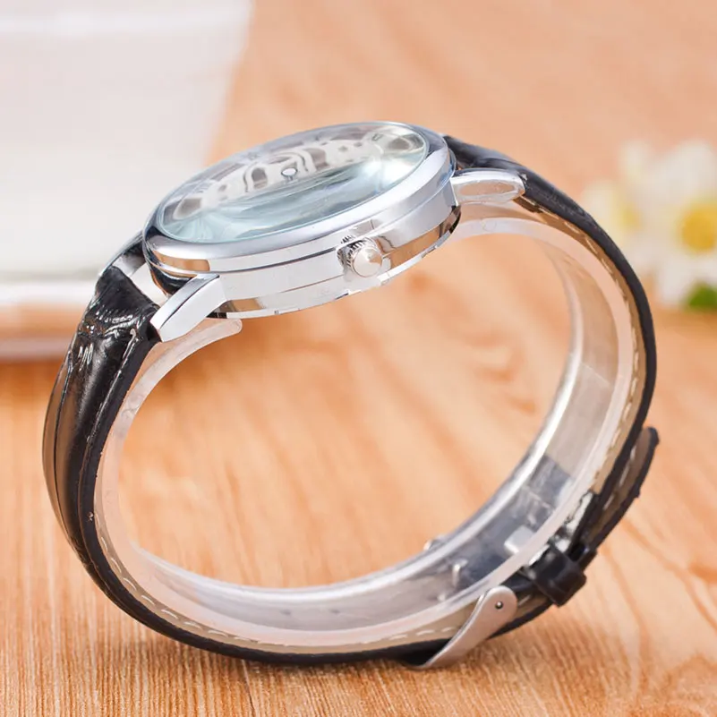 Reloj Mujer Lmitation механические часы полые PU Кожаный ремешок Для мужчин женщин модные