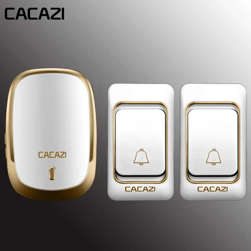Беспроводной дверной звонок CACAZI, водонепроницаемый, дверной звонок, дом, 300 м, дистанционное управление, домашний звонок, батарея, кнопка, AC приемник, 4 громкости, 36 Колец - Цвет: gold2x1