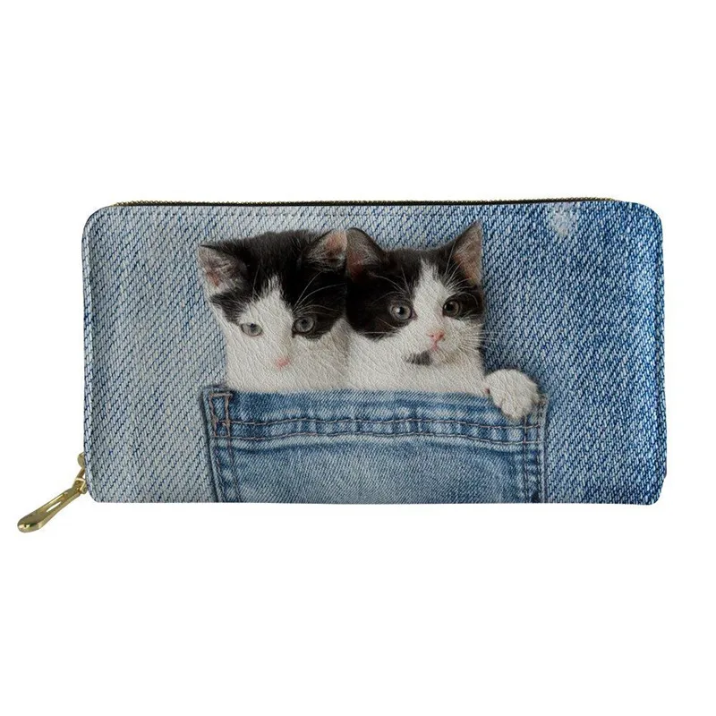 CC2293Z21 Twoheartsgirl, винтажный джинсовый кожаный кошелек с принтом кота, кошелек на молнии для монет, милый, 3d, Дамская дорожная сумка для телефона, держатель для кредитных карт - Цвет: CC2293Z21
