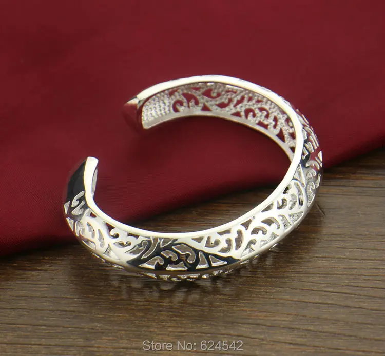925 sterling silver bangle South Korea women fashion jewelry hollow-out decorative pattern.surface of the bulge.New style. | Украшения и