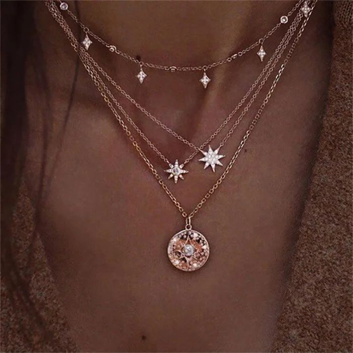 N853 Новые многослойные Кристальные лунные ожерелья и кулоны для женщин, винтажное очаровательное золотое ожерелье-чокер, ювелирных изделий - Окраска металла: N853