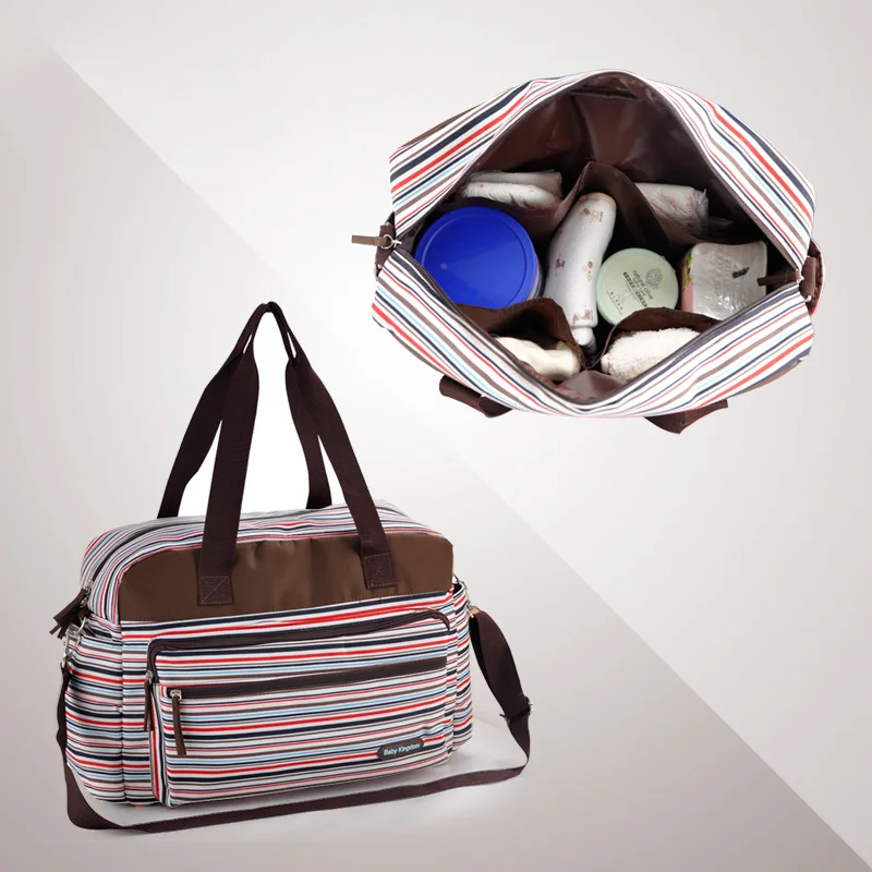 Striped Mummy Bag For Stroller Multifunction Nappy Tote Shoulder Retro Baby Diaper Large Capacity Fashion Handbag | Мать и ребенок