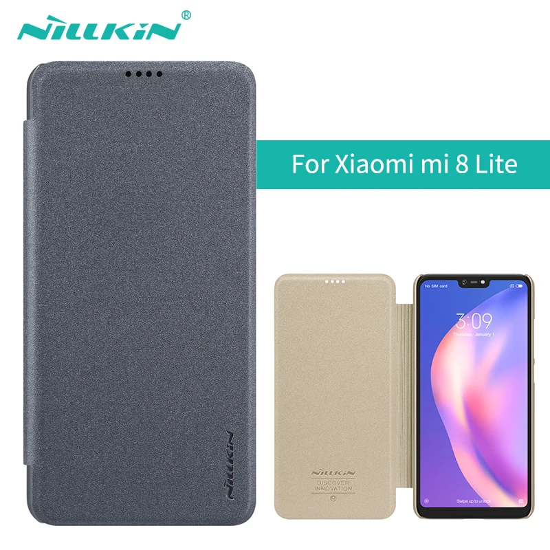 Для xiaomi mi 8 lite чехол откидная крышка NILLKIN Sparkle жесткая задняя панель из
